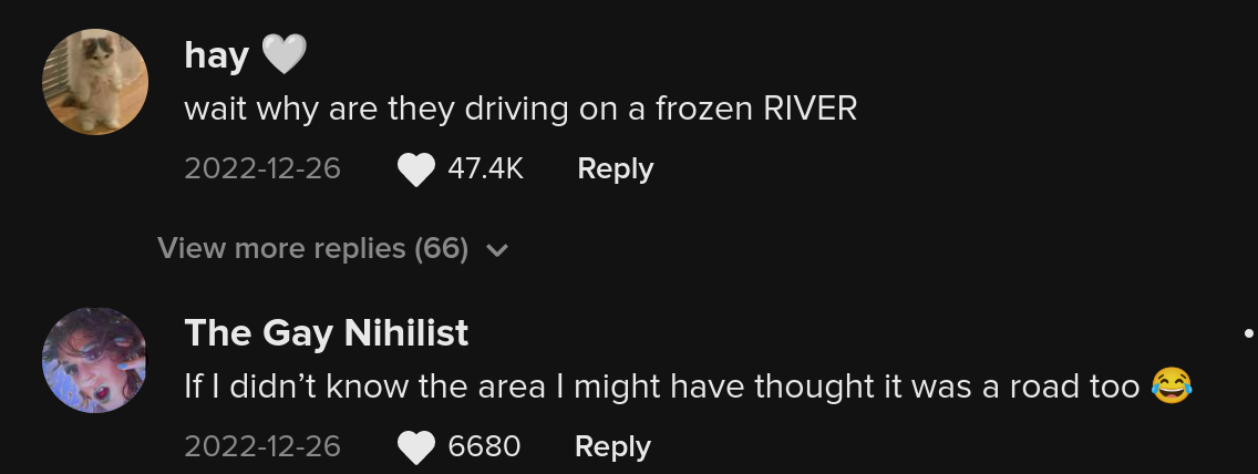 car drives on frozen canal