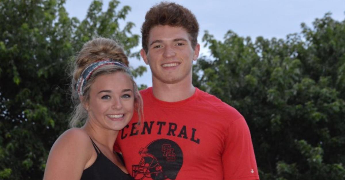 Emma Walker and Riley Gaul smiling outside