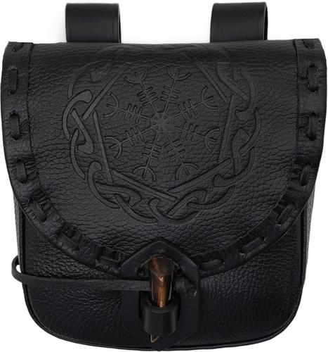 A black leather adventurer's bag