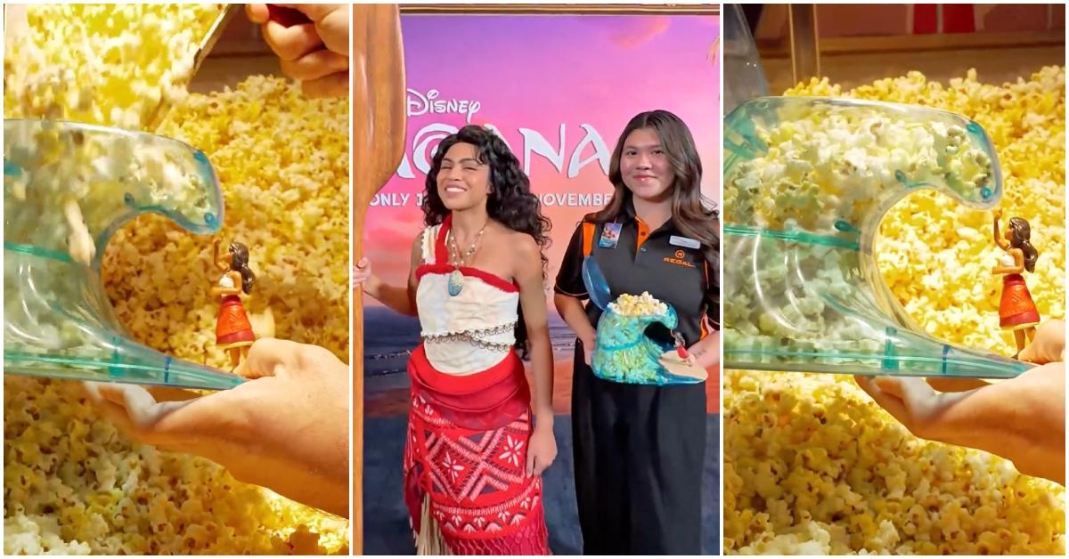 The 'Moana 2' clear blue wave popcorn bucket sold at Regal theaters.