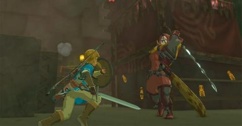 Link fighting an enemy in Breath of the Wild.