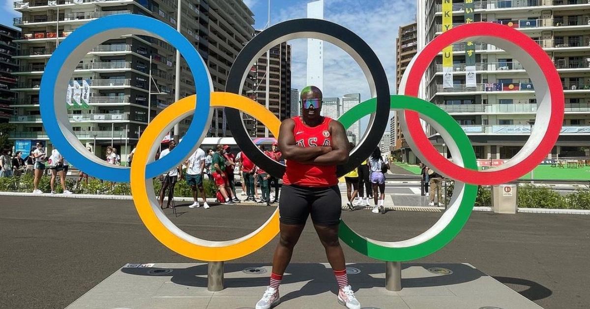 Olympic medalist Raven Saunders arrives in Tokyo.