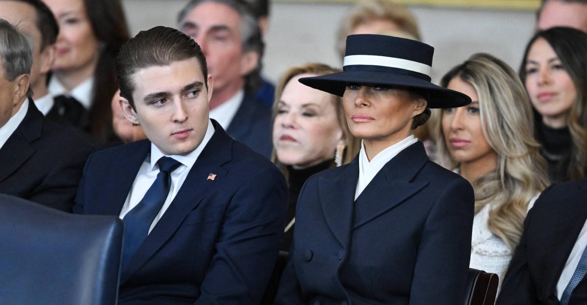 Barron and Melania Trump watch Trump's inauguration