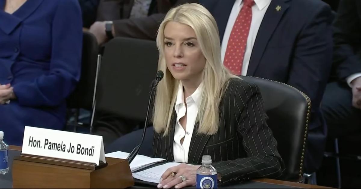 Pam Bondi during her confirmation hearing for attorney general on Jan. 15, 2025.