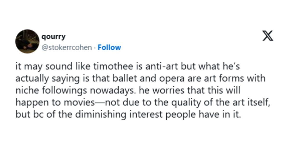 An X comment about Timothee's ballet and opera remarks