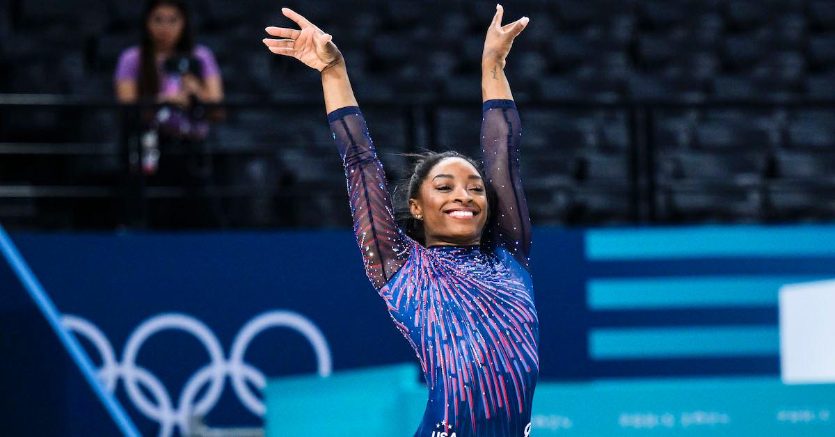 Simone Biles of Team United States smiles during a Gymnastics training session ahead of the Paris 2024 Olympics Games on July 25, 2024 in Paris