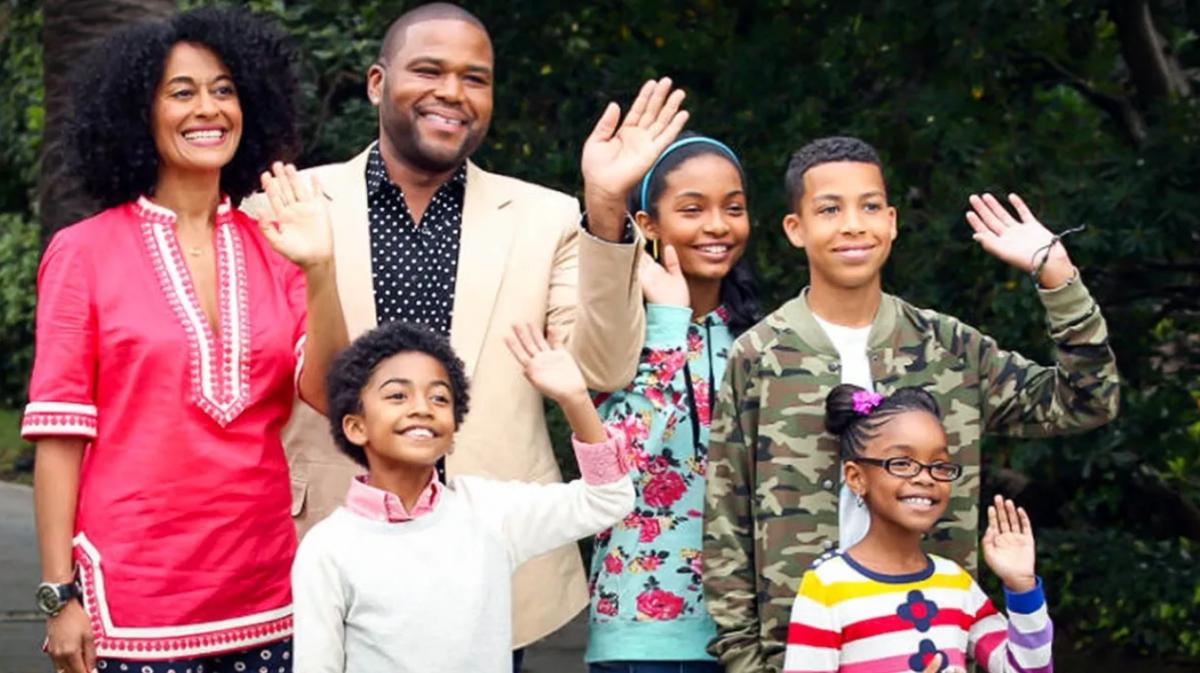 The Johnson family in their driveway on 'Black-ish'.