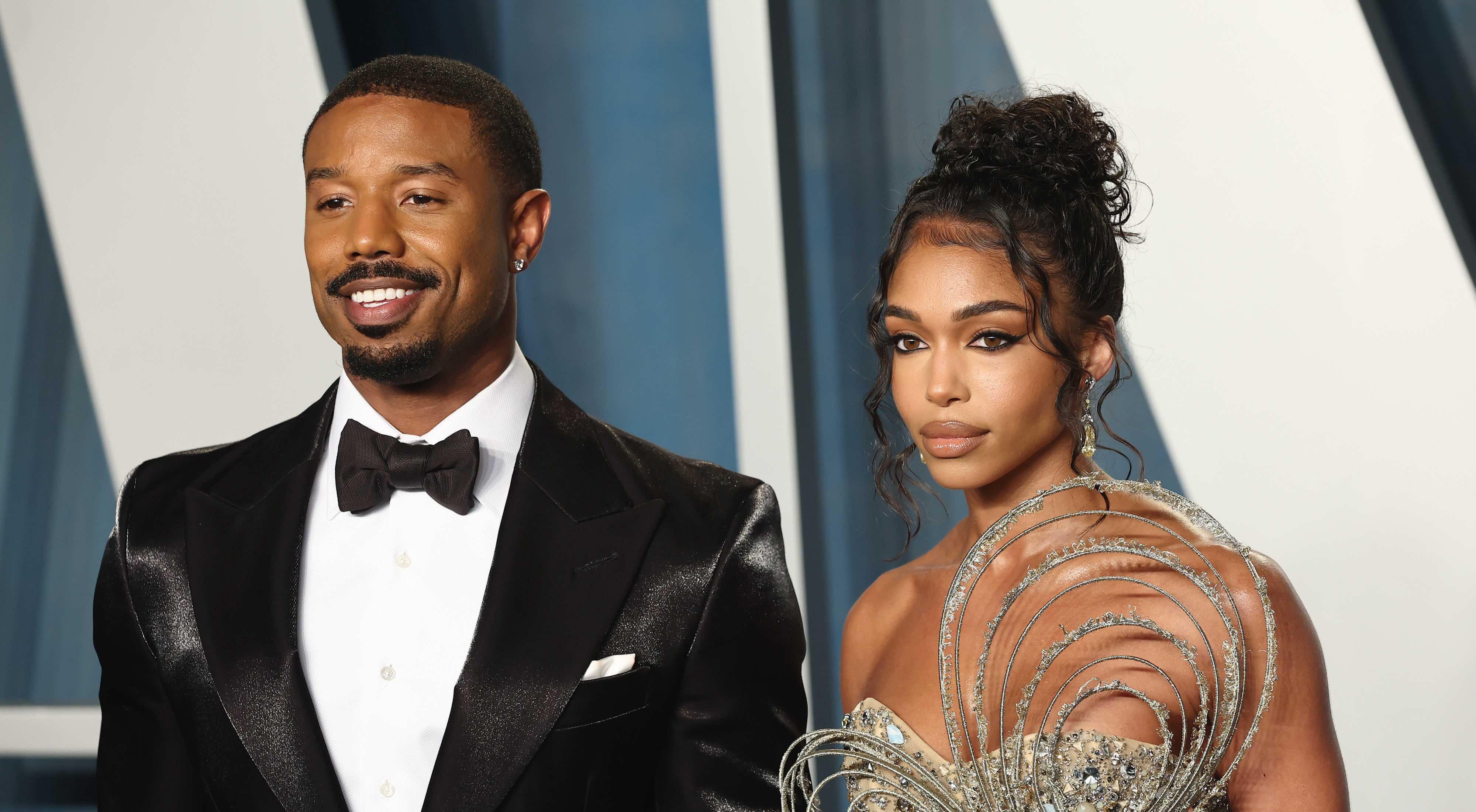 Michael B. Jordan and Lori Harvey at the 2022 Vanity Fair Oscar Party.