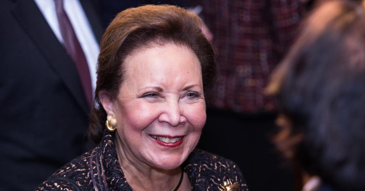 Alma Powell, speaks to guests after her husband, Colin L. Powell, received the Great Americans Medal