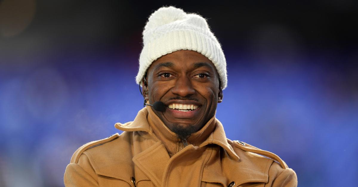 Robert Griffin III smiles during the pregame show before the AFC Divisional Playoff game between the Ravens and the Texans on Jan. 20, 2024.