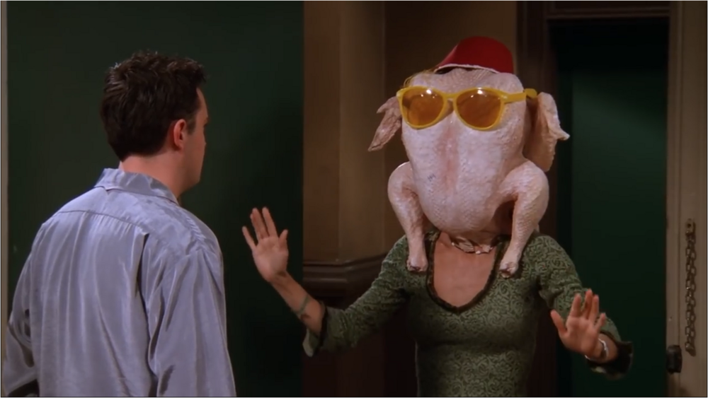 Monica with the turkey in "The One With all the Thanksgivings"