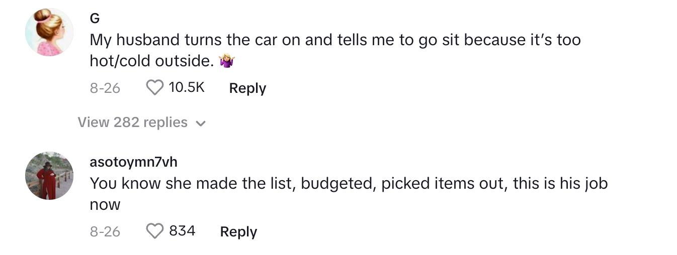tiktok comments woman not helping man with groceries