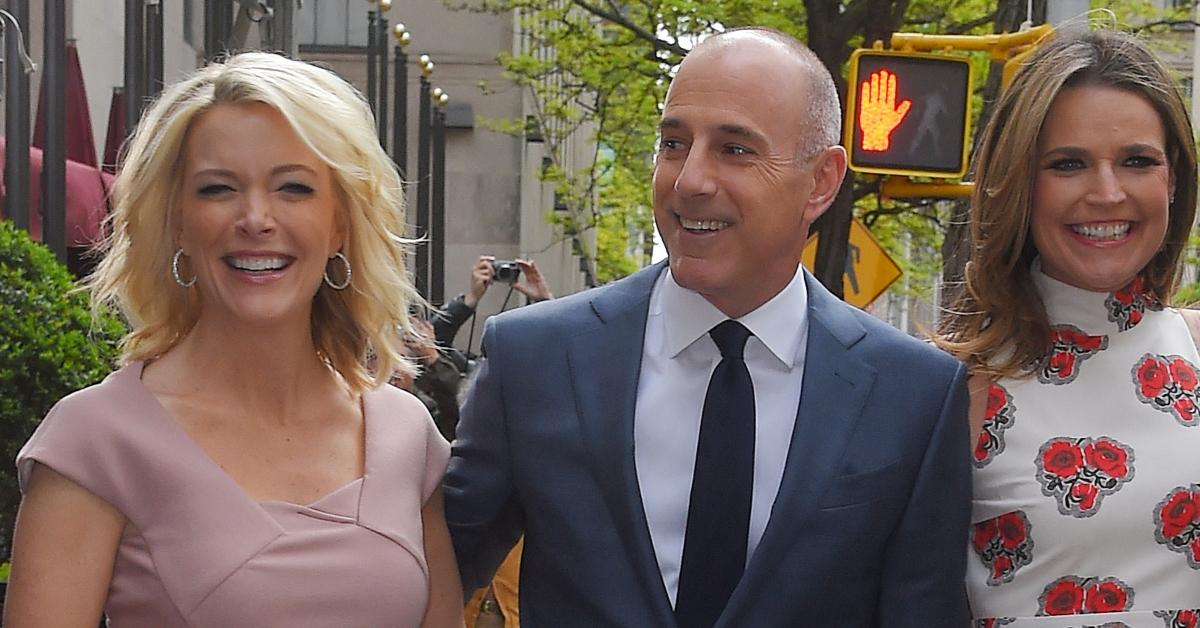 Megyn Kelly, Matt Lauer, and Savannah Guthrie at NBC Upfronts in 2017.