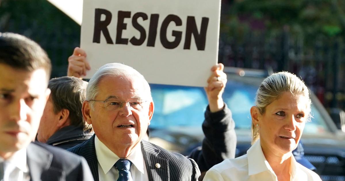 Senator Bob Menendez and Nadine Arslanian arriving at court in September 2023