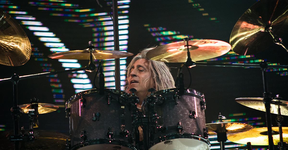 James Kottak sitting at his drums. 