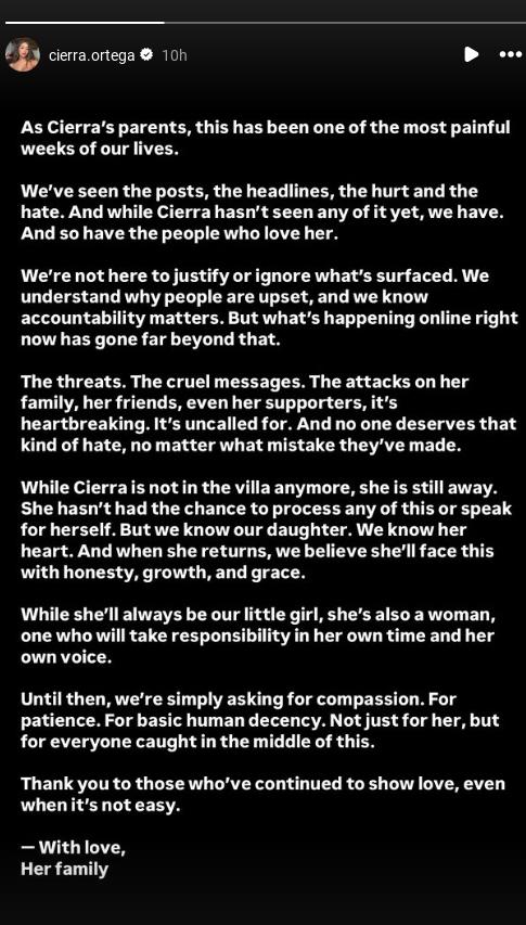 Cierra's parents' statement