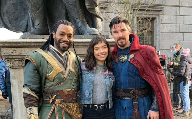 Xochitl Gomez with two of her Marvel costars