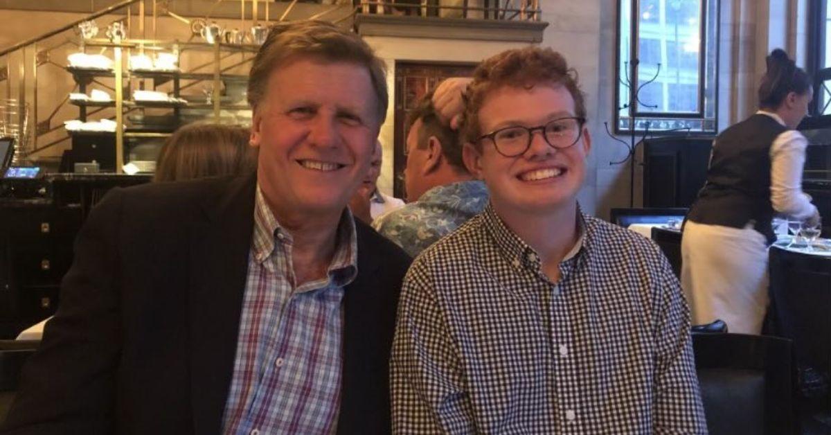 Joe Kernen with his son in a restaurant. 