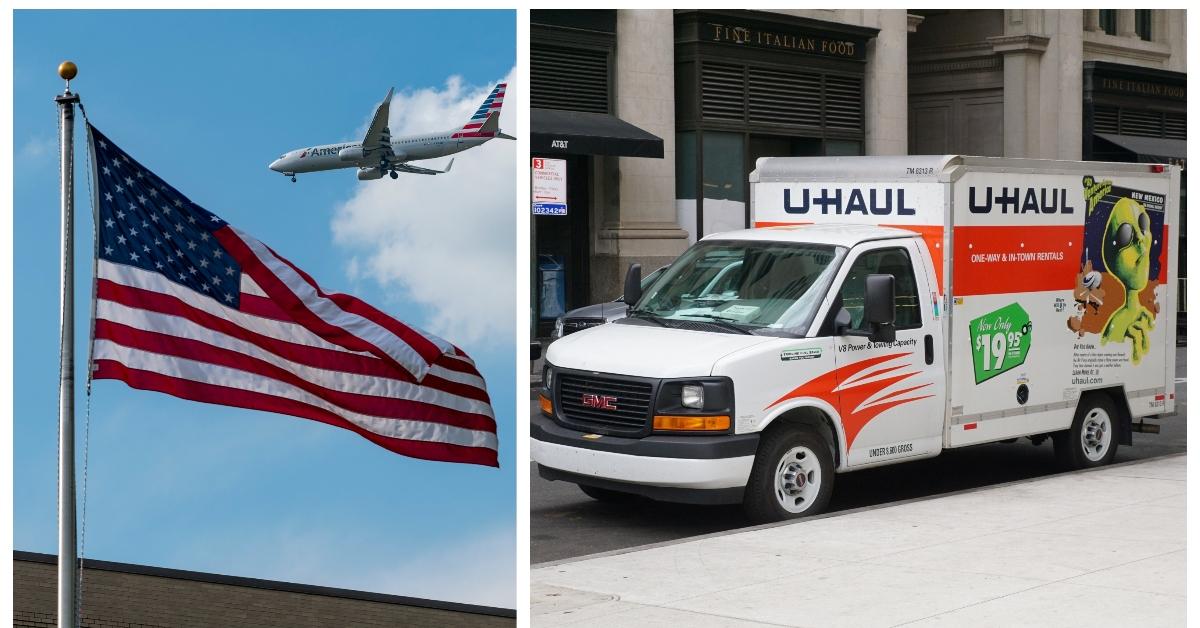 (L-R): American flag; U-haul truck