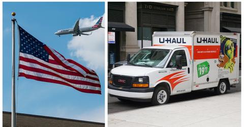(L-R): American flag; U-haul truck
