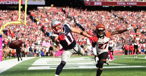Julian Edelman #11 of the New Engalnd Patriots attempts a catch against Dre Kirkpatrick #27 of the Cincinnati Bengals