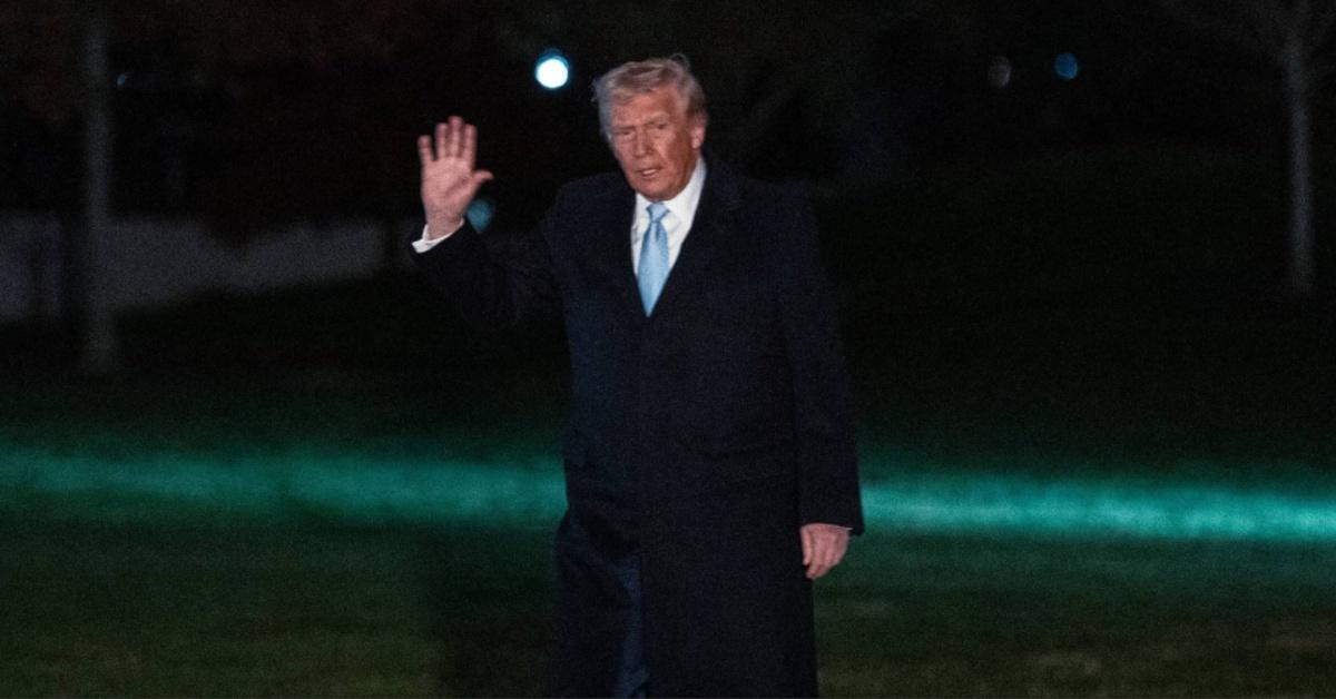 Donald Trump waves after returning to the White House.