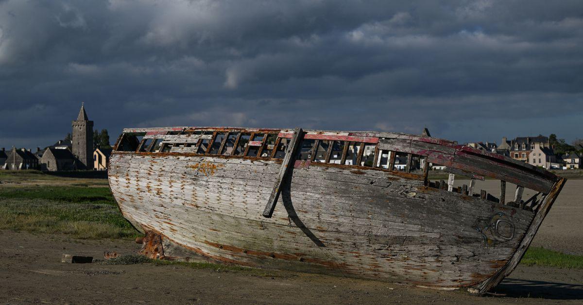 A rotting ship washed ashore