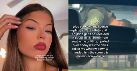 Woman Waits to Get Pulled Over for Cop to Screw On License Plate