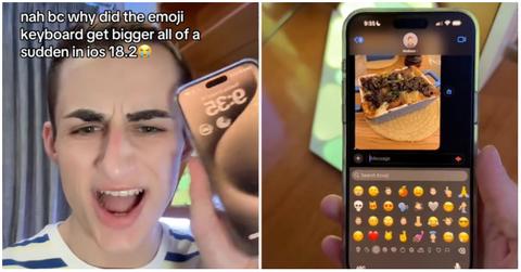(l-r): A TikTok user holding an iPhone and showing bigger emojis