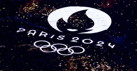 The PARIS 2024 sign and Olympic Rings logo