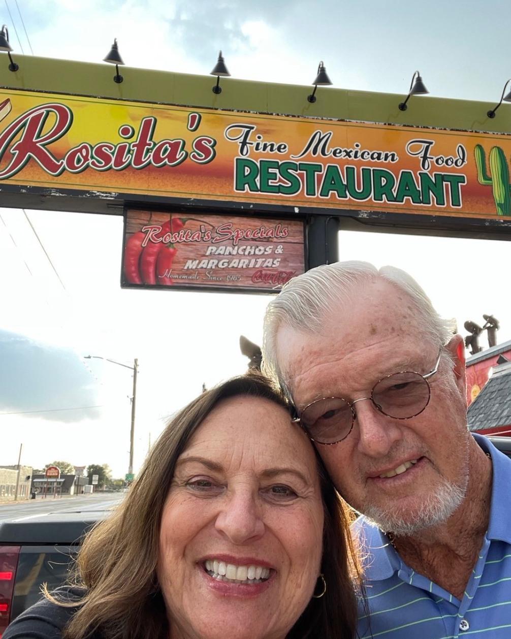 Deb Fischer and her husband at a resturaunt. 