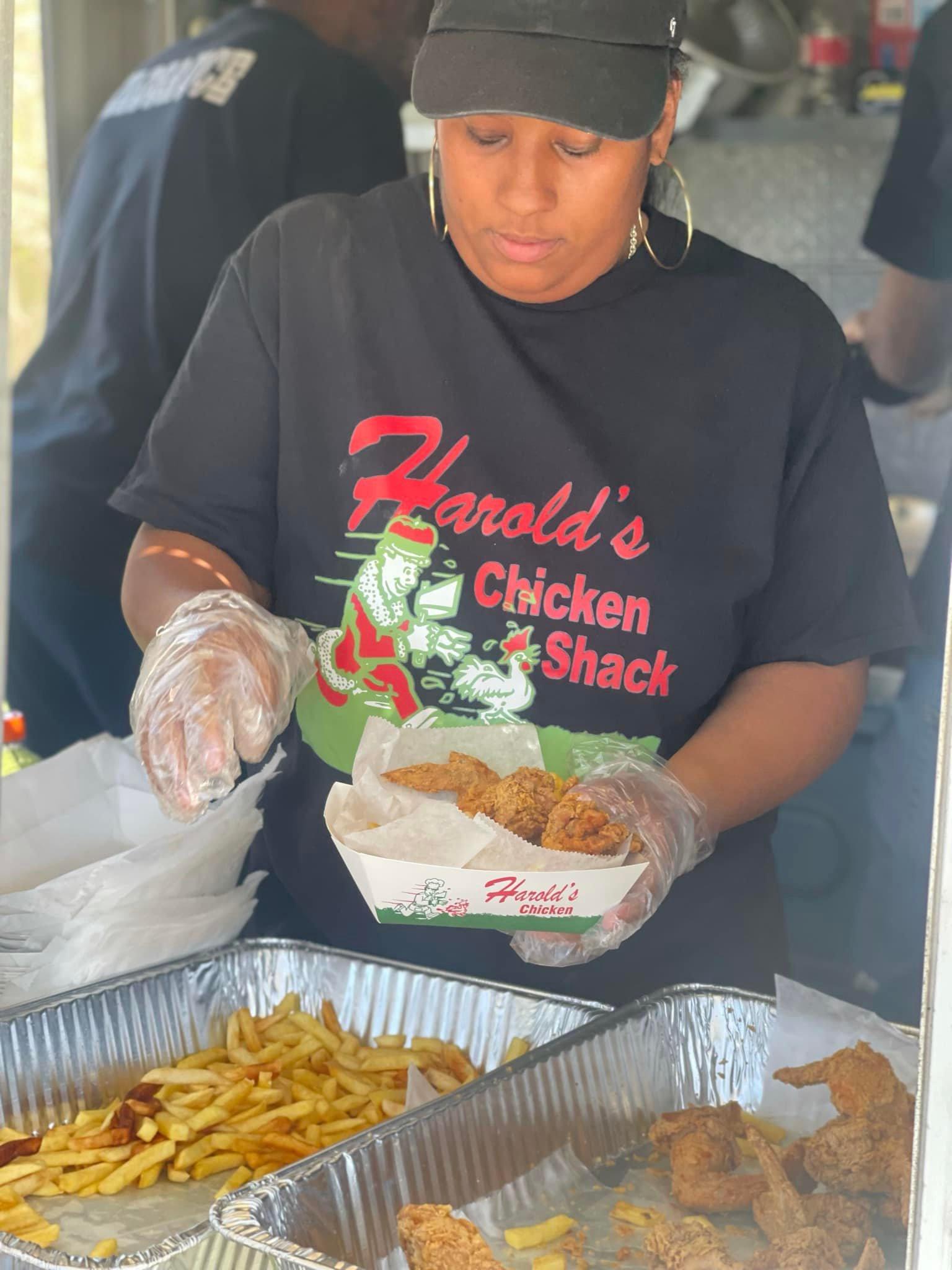 Kristen Pierce-Sherrod cooking Harold's Chicken
