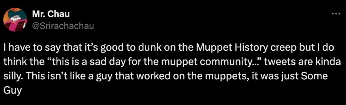 Tweet about the Muppet History accusations