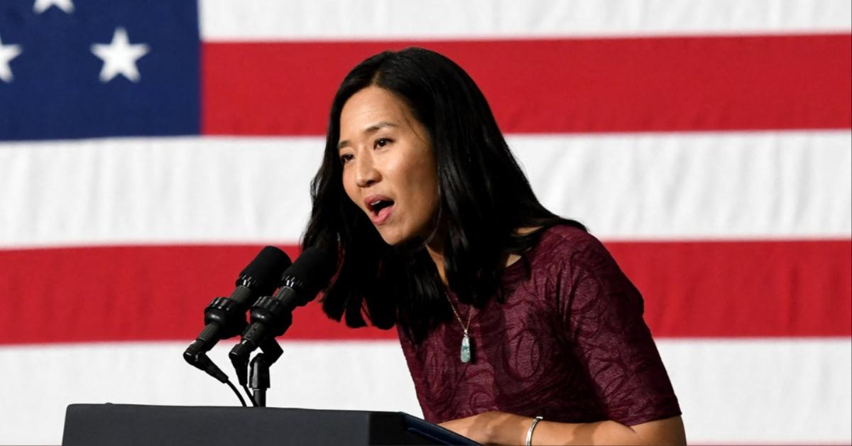 Boston Mayor Michelle Wu speaks at an event for Sheet Metal Workers' Local 17 in Boston, Mass.