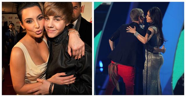 Justin Bieber and Kim Kardashian embracing