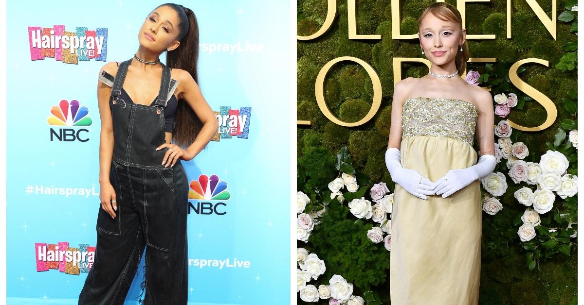 (L-R): Ariana Grande in 2016; Ariana Grande in 2025