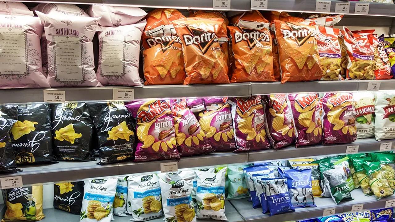 Doritos among other snacks on a shelf in Spain. 