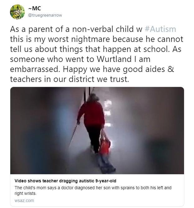 teacher dragging autistic student