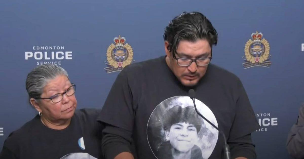 Samuel Bird's father speaking at a press conference.