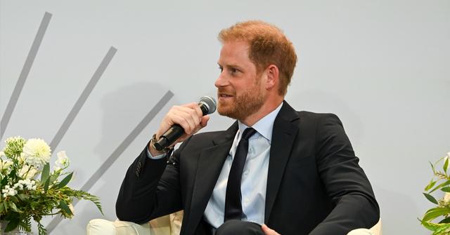 Prince Harry speaking during Project Healthy Minds' World Mental Health Day Festival 2023 on Oct. 10, 2023