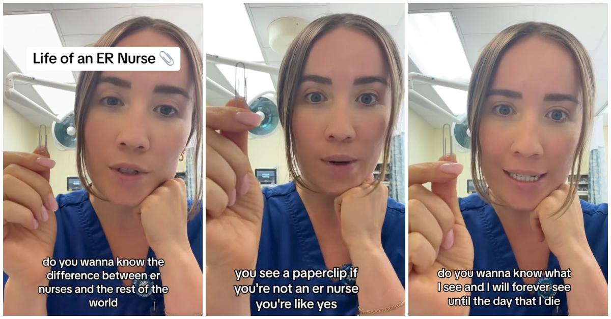 A nurse uses a paper clip as an example of how nurses are different from other people