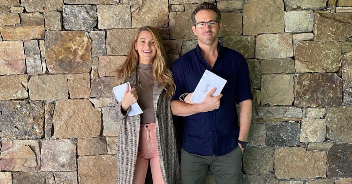 Blake Lively and Ryan Reynolds standing together against a wall after voting early in Oct. 2020