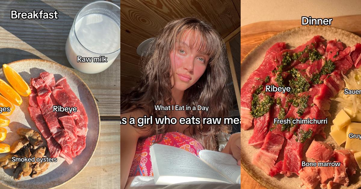 Žena jede sirovo meso