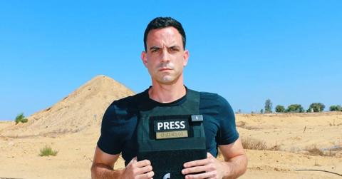 Trey Yingst with a press vest in Gaza.