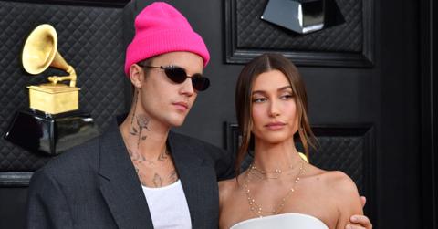 Justin Bieber and Hailey Bieber attend the 64th Annual Grammy Awards.