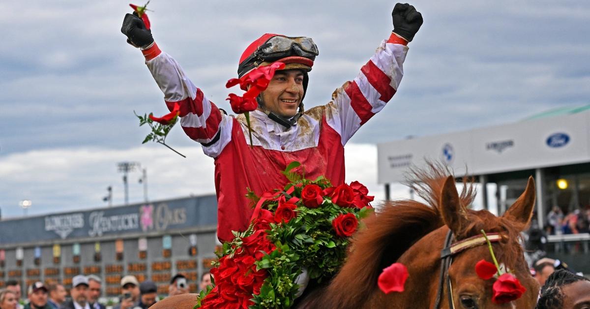 Jockey Sonny Leon celebrates victory.