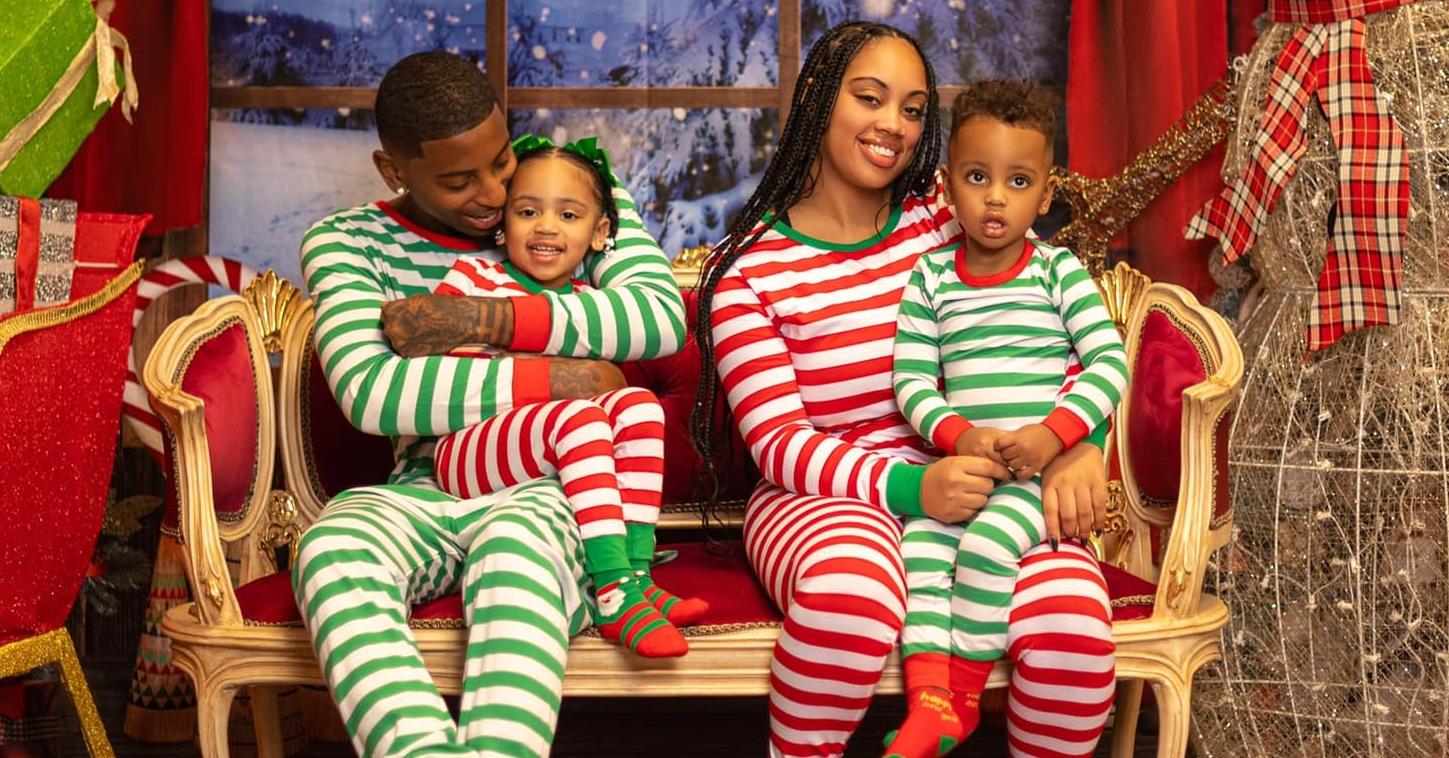 FunnyMike wears matching Christmas onesies with kids Londyn, MJ, and girlfriend Jaliyah.