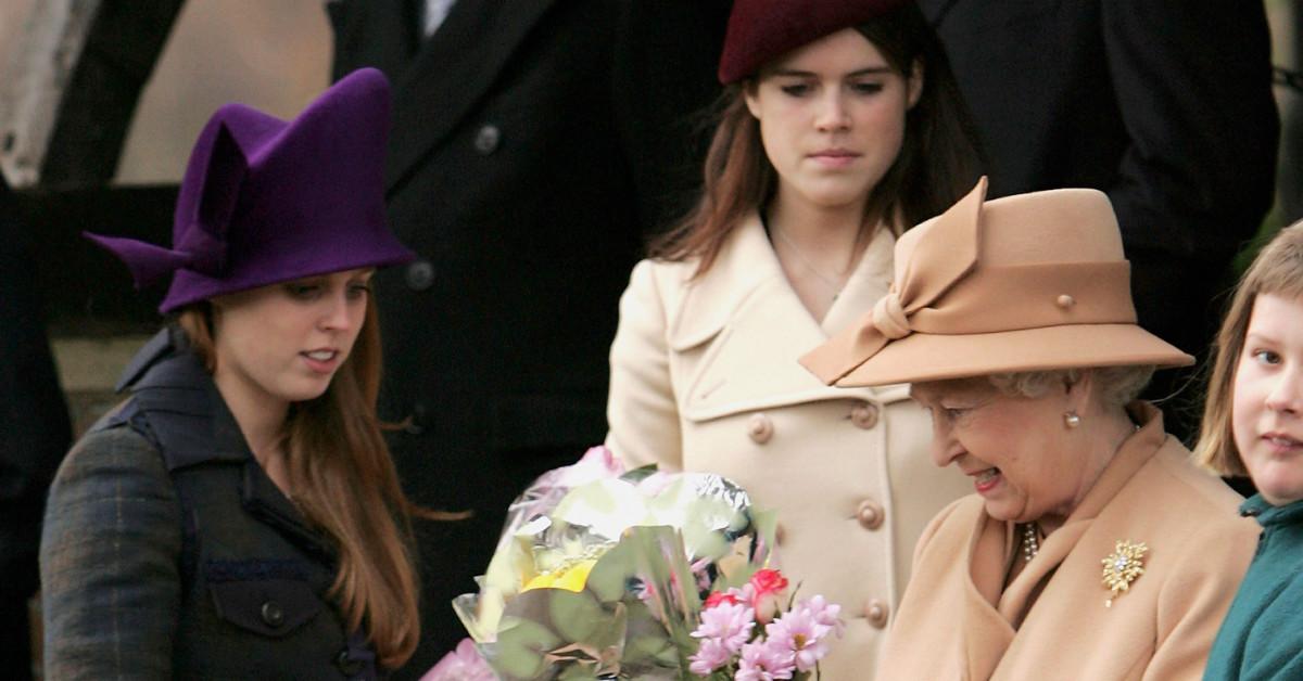 Princess Beatrice, Princess Eugenie, and Queen Elizabeth II