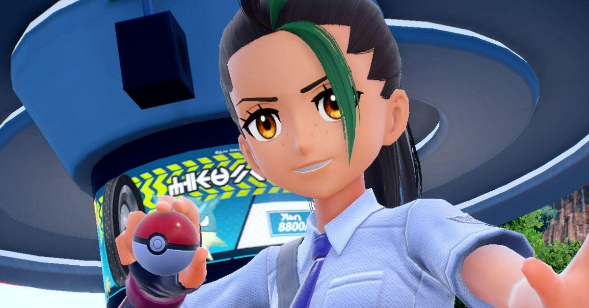 A trainer holding a Poké Ball in Pokémon Scarlet.