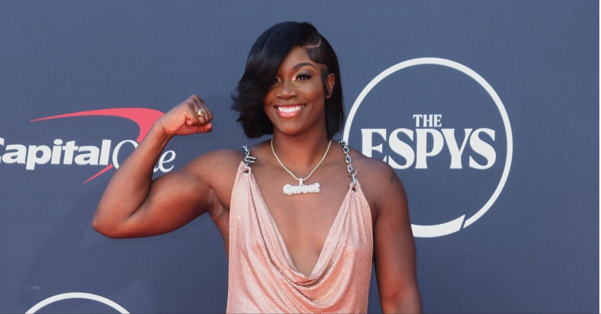 Claressa Shields shows off her muscles at the 2023 ESPY Awards. 